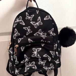 Black Butterfly Print Mini Backpack
